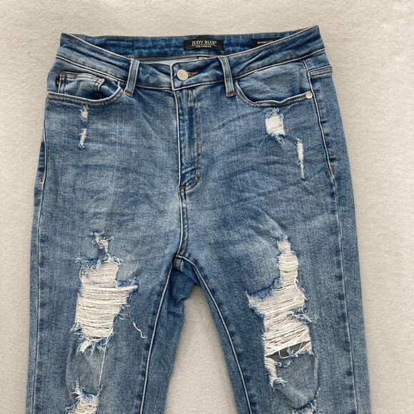 Judy Blue Jeans Women's 9/29 Skinny Fit‎ Blue Stretch Denim Distressed Raw Hem - Picture 2 of 13